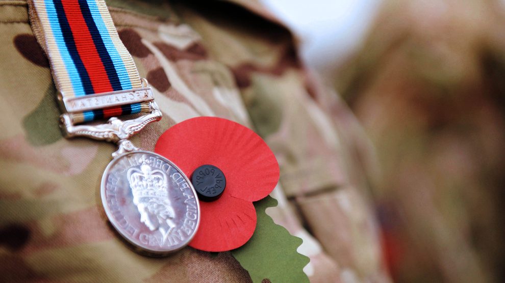 Andover British soldier wears Remembrance Day Poppy