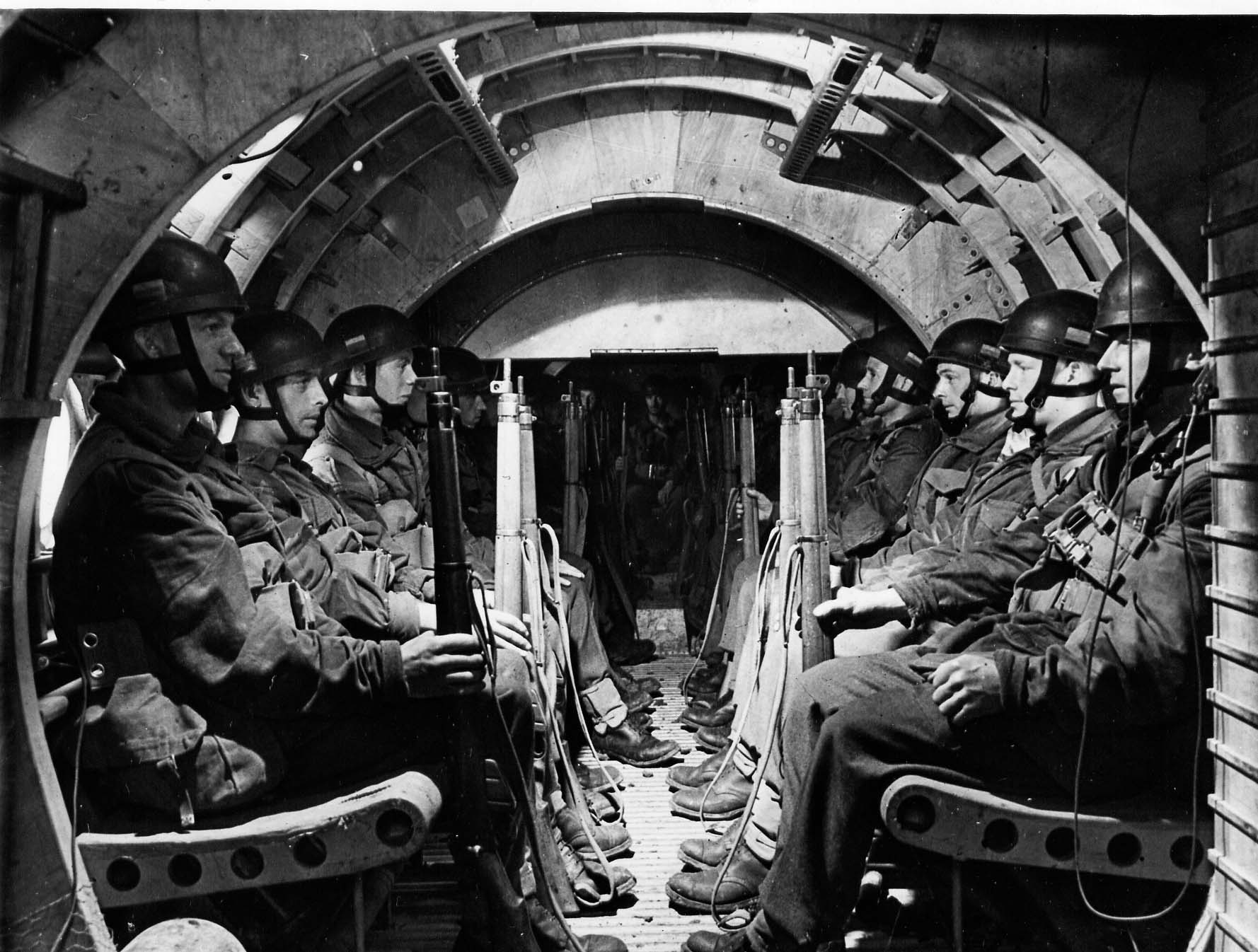 Horsa glider with troops (inside)