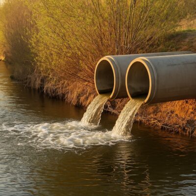 Water Discharge Pipes into River