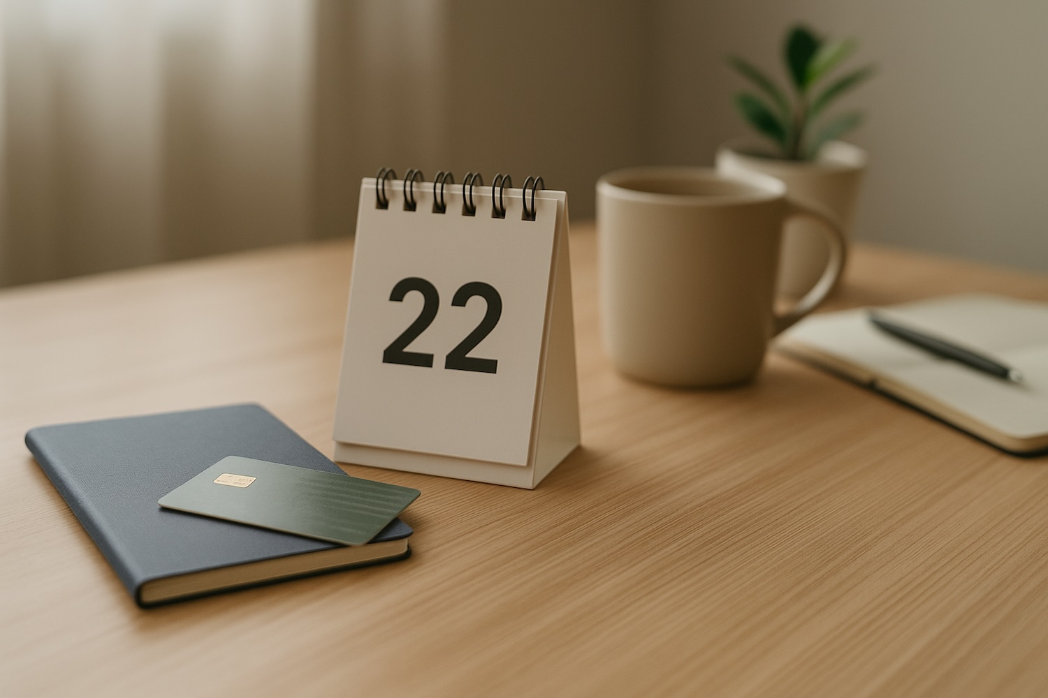 Calendar with Debit Card on Table