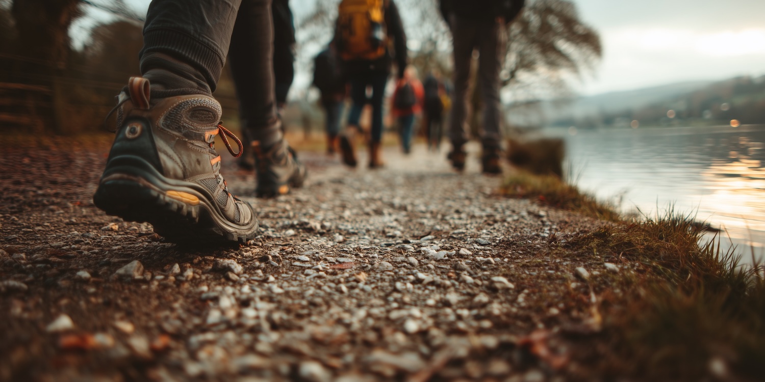 Hikers by Lake