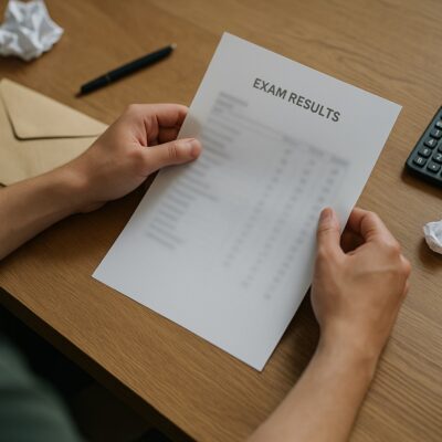 Student Holding Exam Results