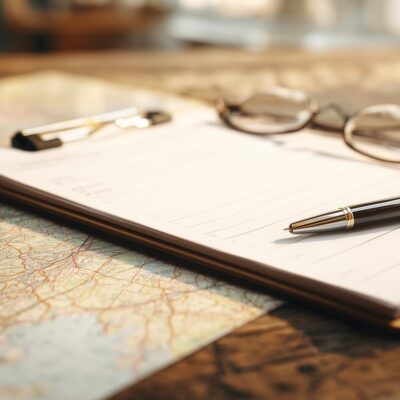 Map Clipboard Pen and Glasses
