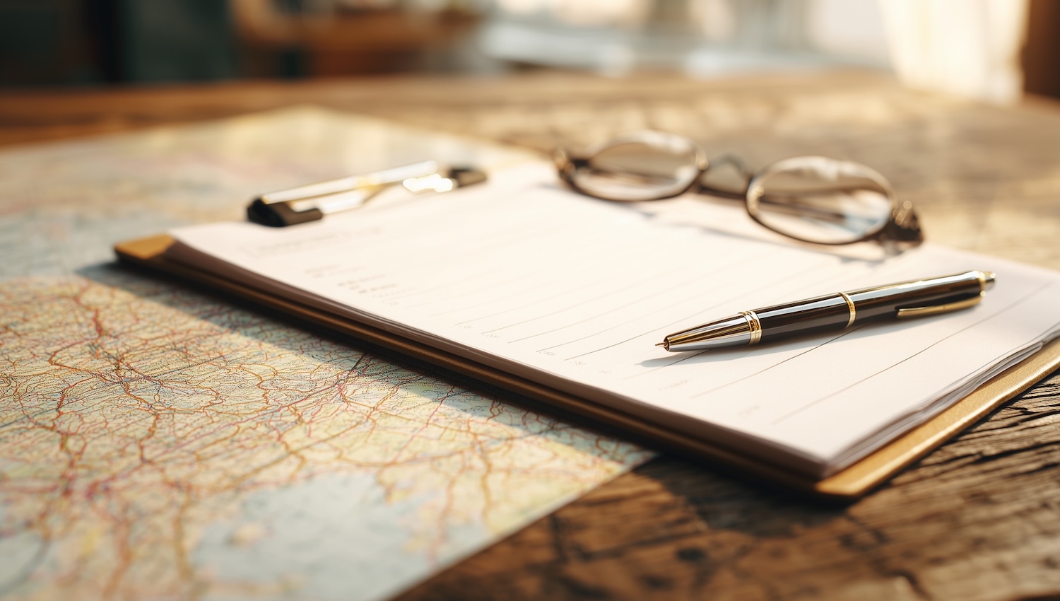 Clipboard Map Pen & Glasses