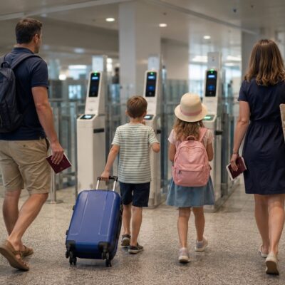 Family Approaching Airport Security Gates