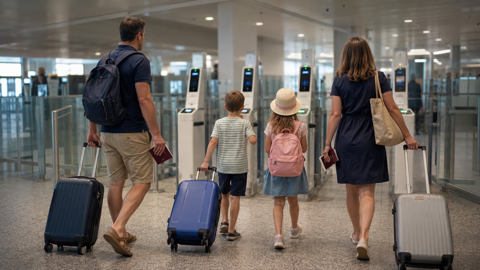 Family Approaching Airport Security Gates